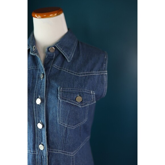 Vintage Neutral Zone 90s Y2K Denim Button Down Sleeveless Midi Dress 11/12 - Picture 9 of 14